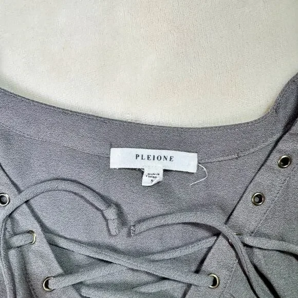 Pleione Ruffled Tied Tunic Blouse Gray Women’s Small Regency Shirttail Hem - Picture 14 of 16